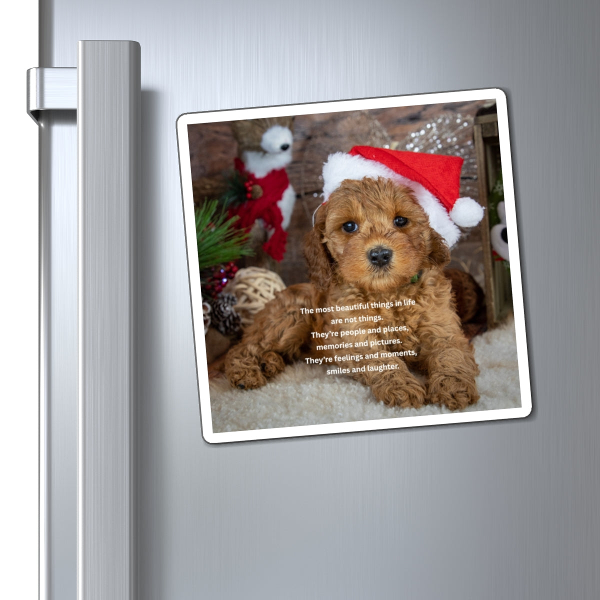 Christmas Puppy Photo Magnet with Sentimental Quote