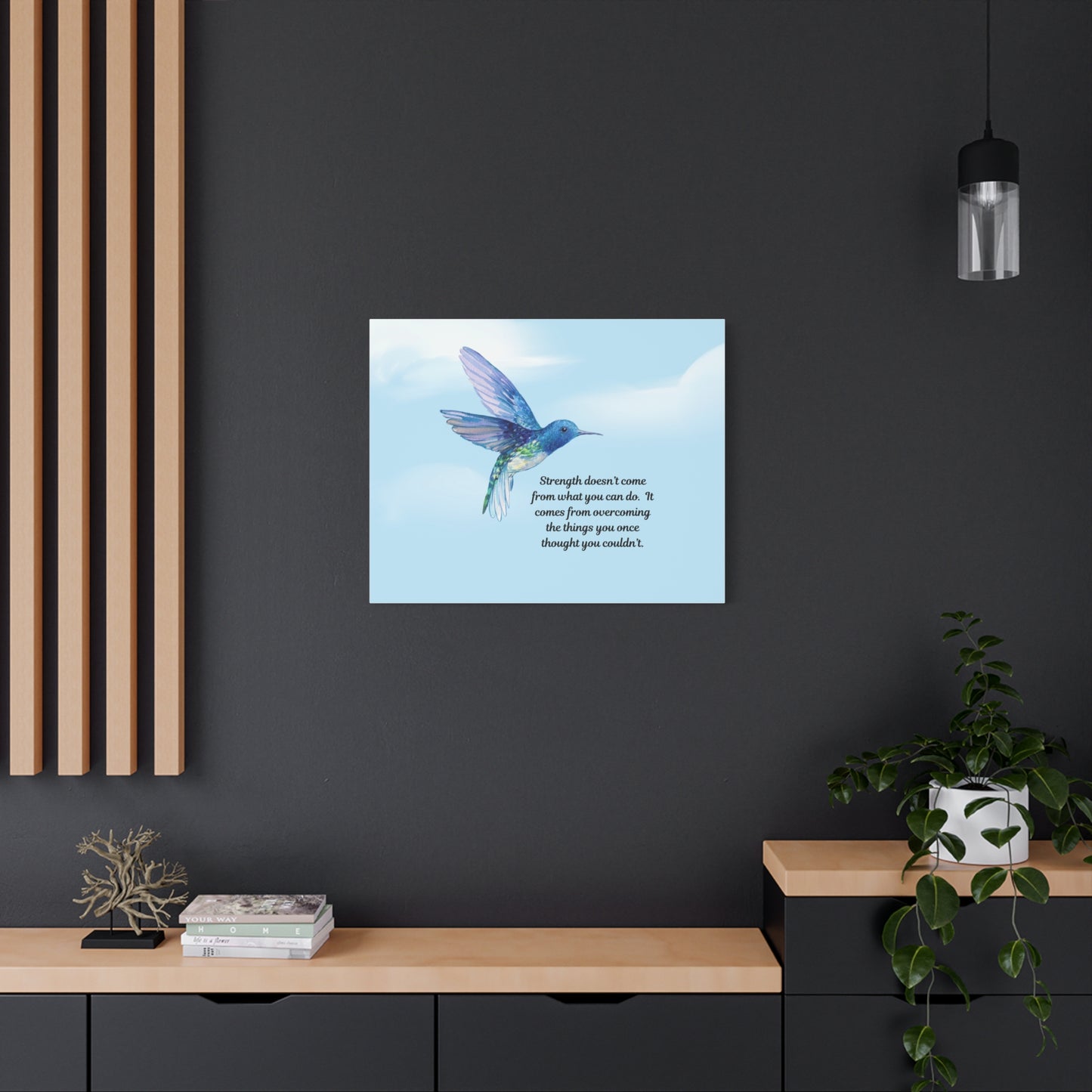 Inspirational Canvas Wall Art, Hummingbird Decor, Motivation Gift, Home Office Decoration, Strength Quote