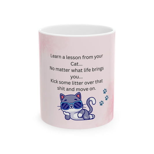 Inspirational Ceramic Mug | Cute Cat Design for Cat Lovers | Perfect Gift for Friends, Motivation, Self-Care, Birthday, Holiday