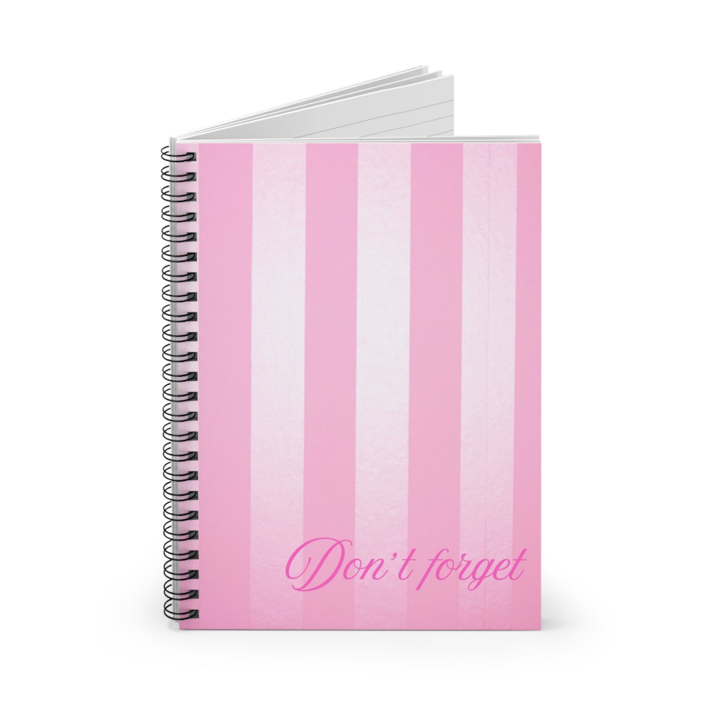 Pink Striped "Don't Forget" Spiral Notebook — Ruled Lined Journal for Notes & To-Dos