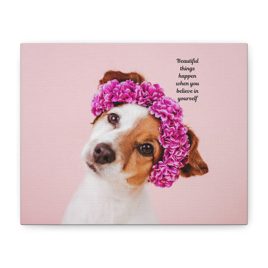 Inspirational Dog Wall Art Canvas, Motivational Home Décor, Pet Lover Gift, Dog Art Print, Flower Crown Dog Canvas