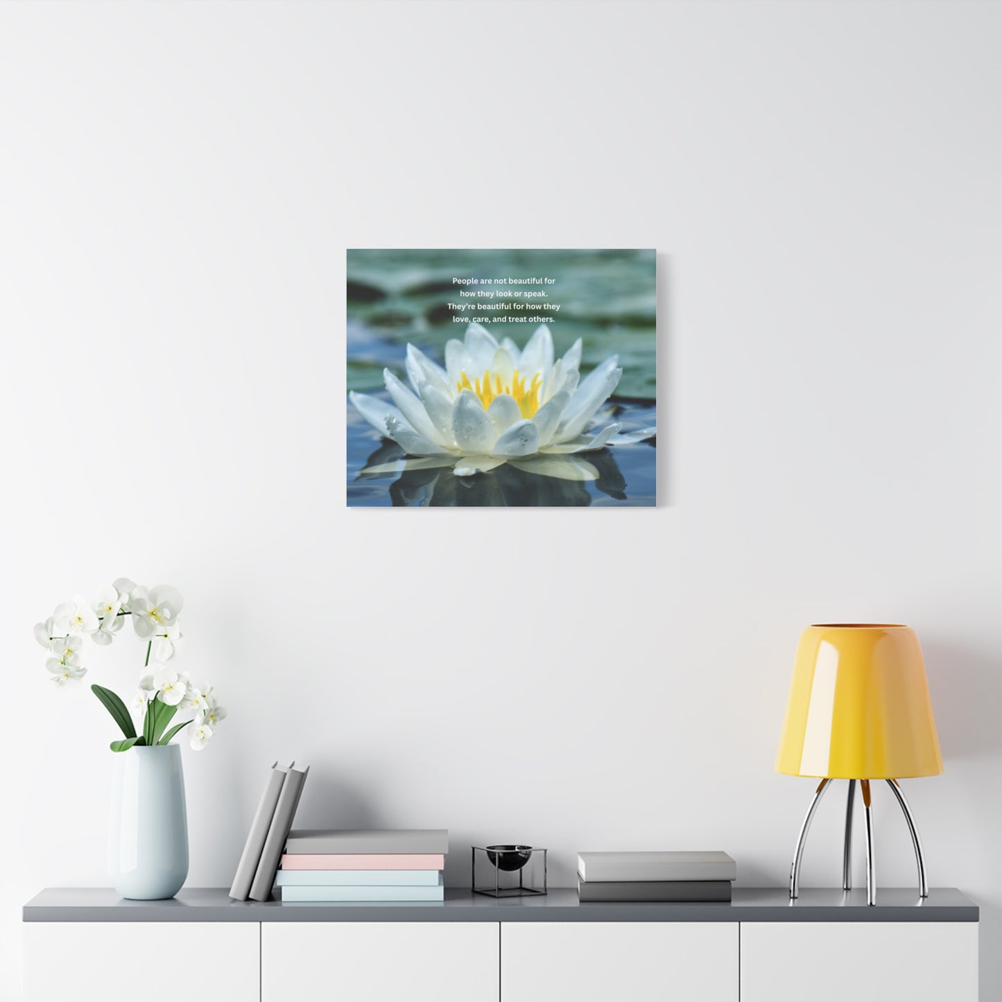 Lotus Wall Canvas – "People are not beautiful for how they look" Inspirational Quote Art