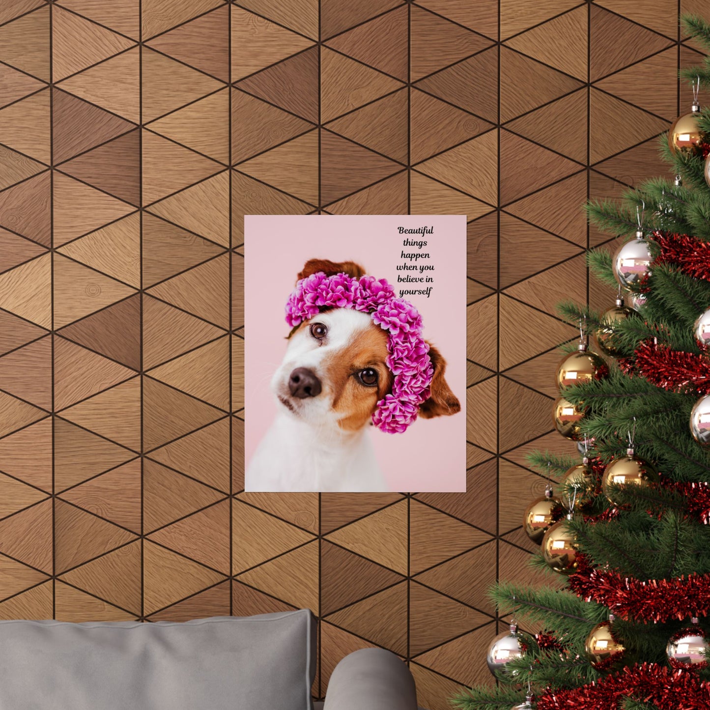 Inspirational Dog Poster, Motivational Wall Art, Pet Lover Decor, Cute Dog Prints, Flower Crown Dog Art