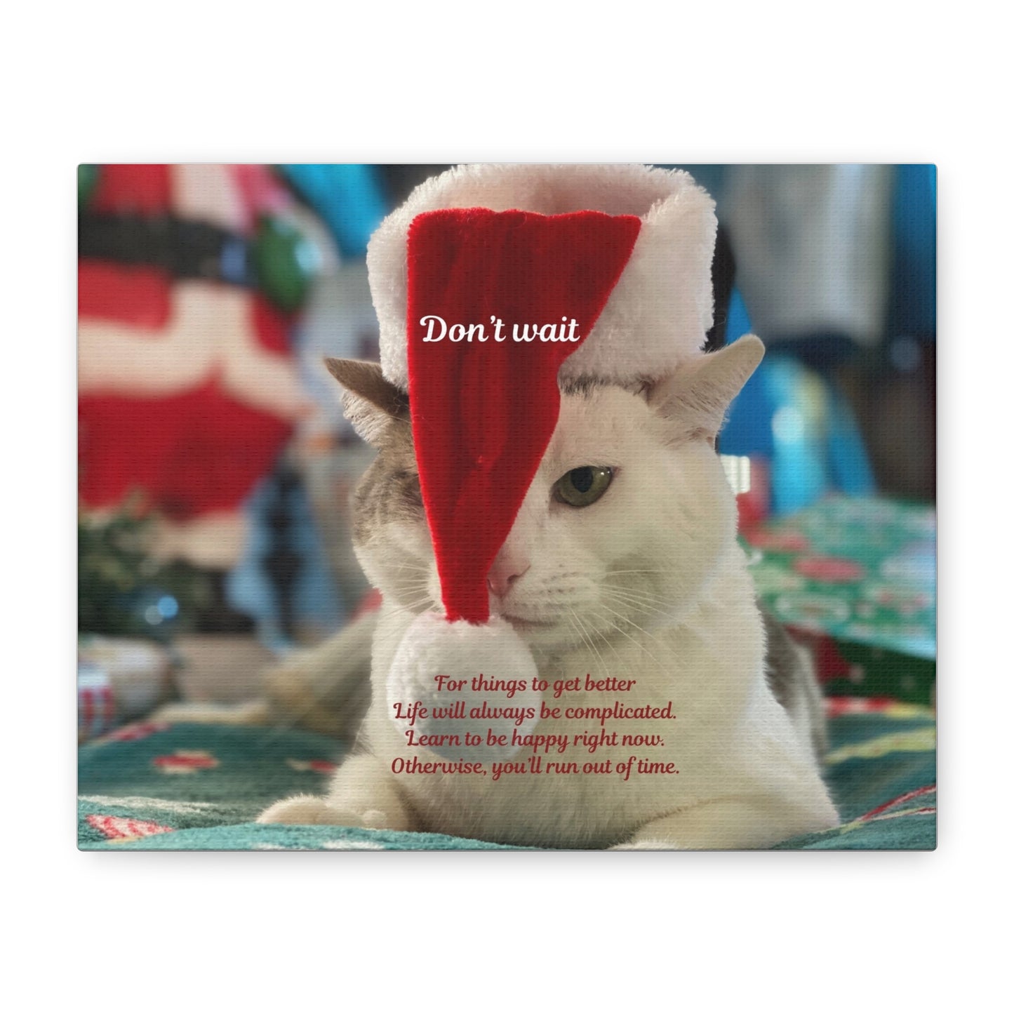 Cat Christmas Canvas - "Don't Wait" Inspirational Holiday Wall Art