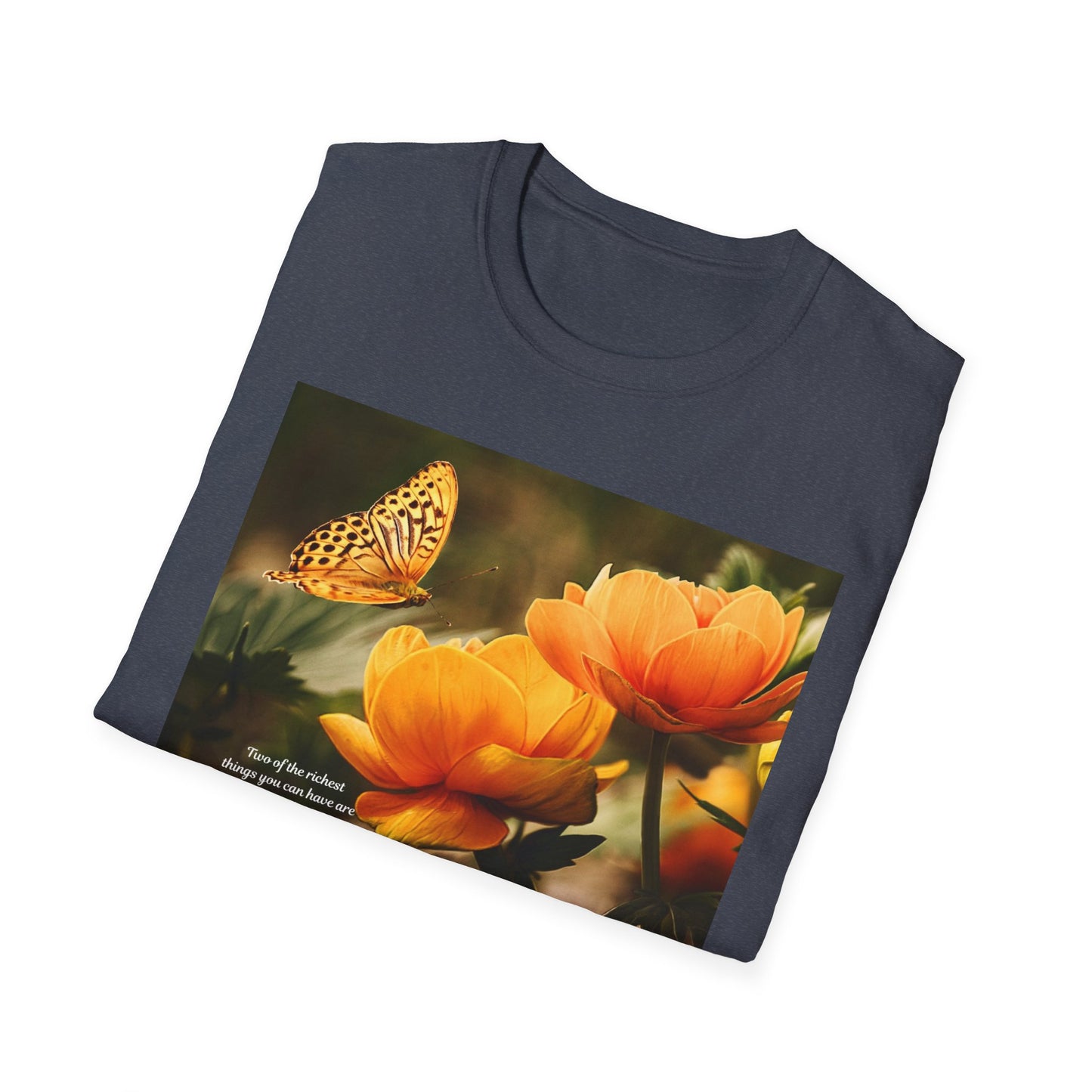 Butterfly & Flower  Softstyle T-Shirt, Nature Tee, Gift for Nature Lovers, Floral Art Shirt, Casual Wear, Summer Top