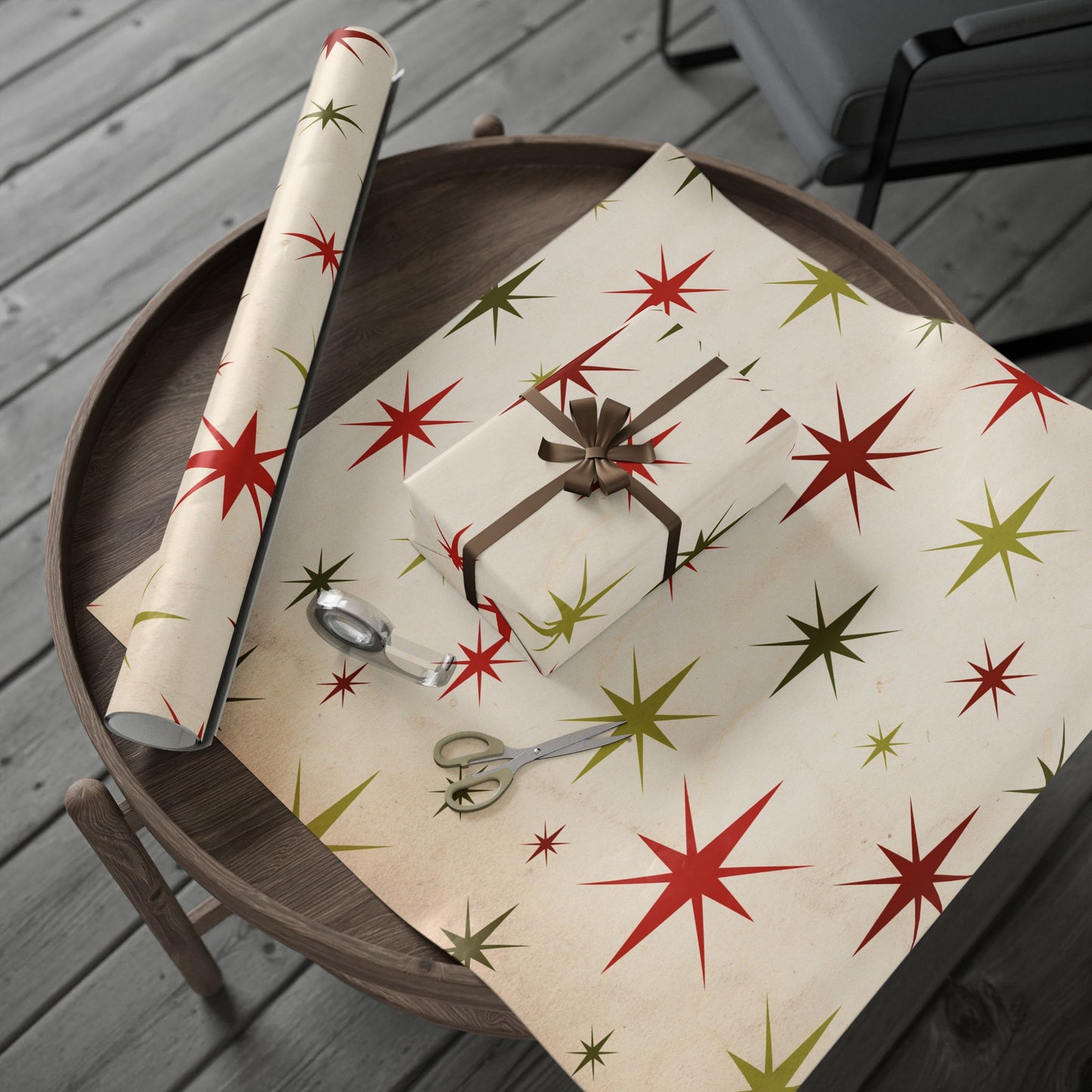 Christmas Star Wrapping Paper Roll — Retro Midcentury Starburst Gift Wrap
