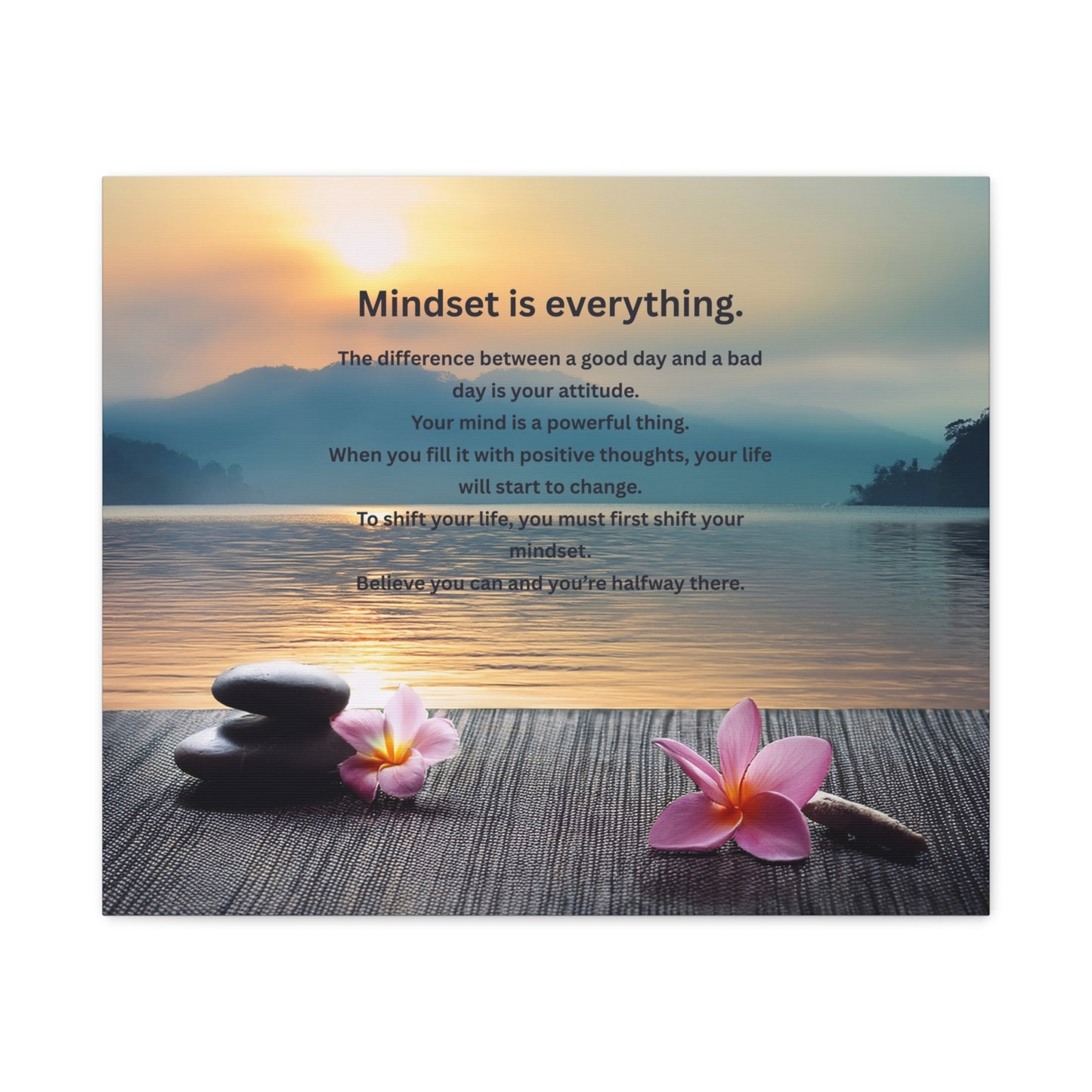 Canvas Wall Art - "Mindset is Everything" Inspirational Zen Sunset Quote