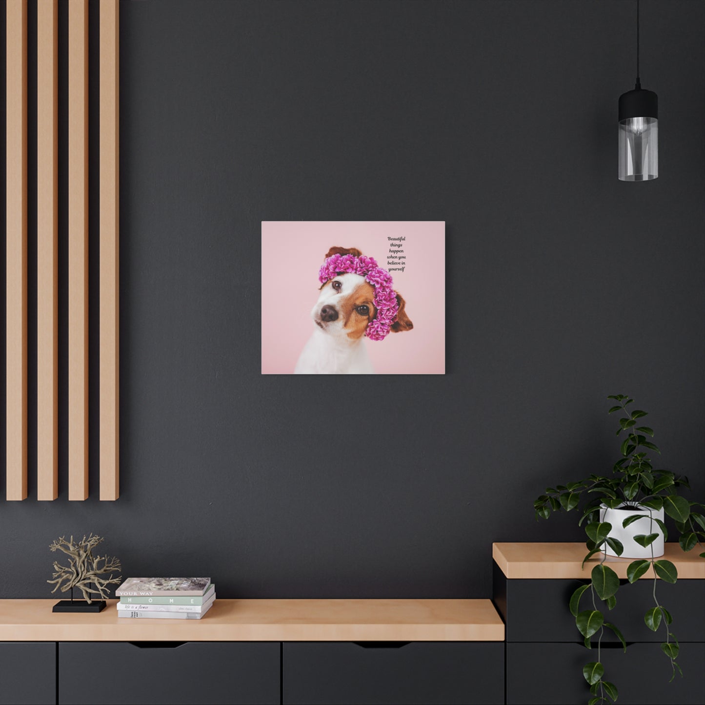 Inspirational Dog Wall Art Canvas, Motivational Home Décor, Pet Lover Gift, Dog Art Print, Flower Crown Dog Canvas