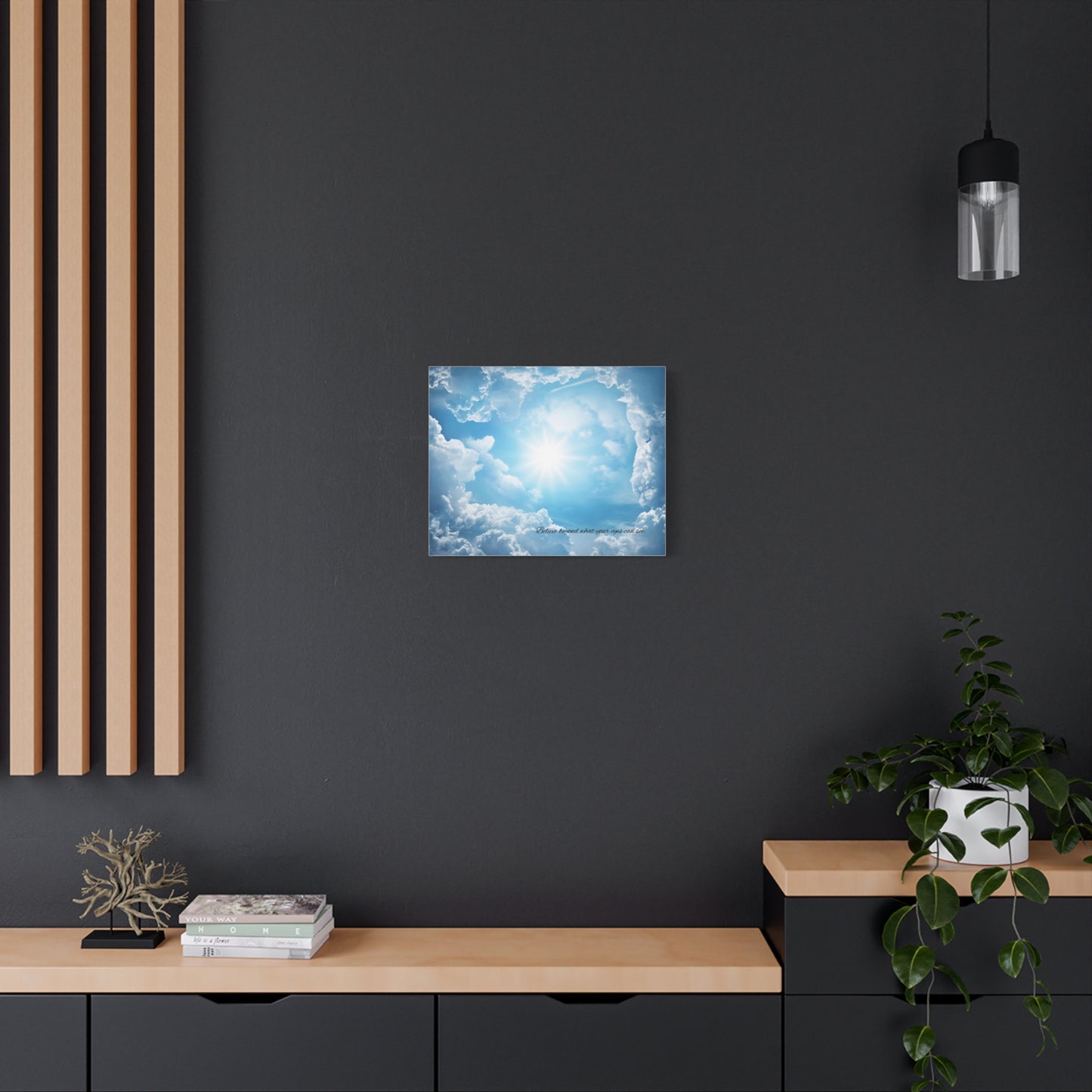 Inspirational Canvas Wall Art, Hopeful Sky Decor, Uplifting Home Decoration, Belief Quote Artwork, Bright Blue Clouds