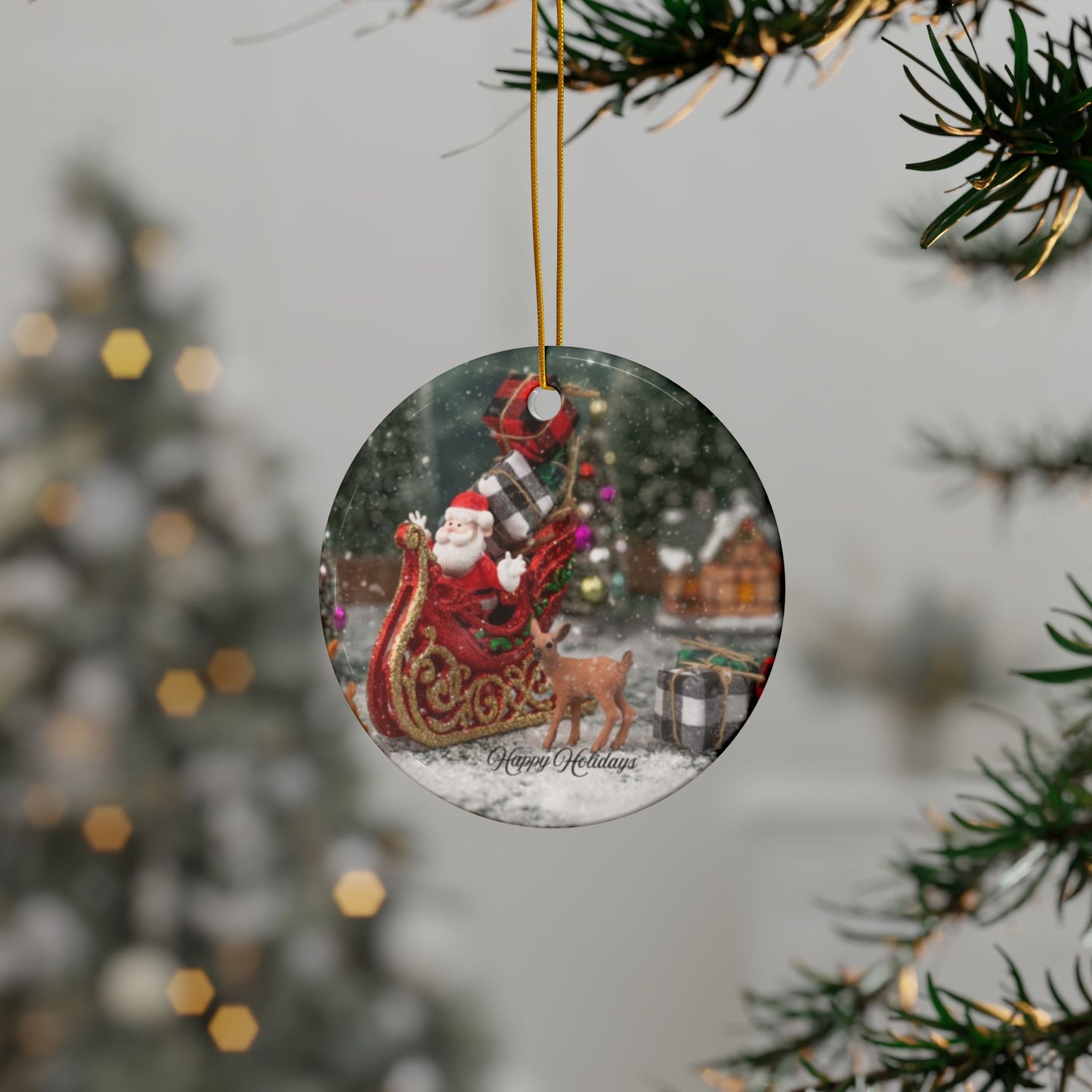 Christmas Ceramic Ornaments - Double-Sided Holiday Decorations, Custom Gifts for Tree, Home Decor, Festive Hanging Ornaments
