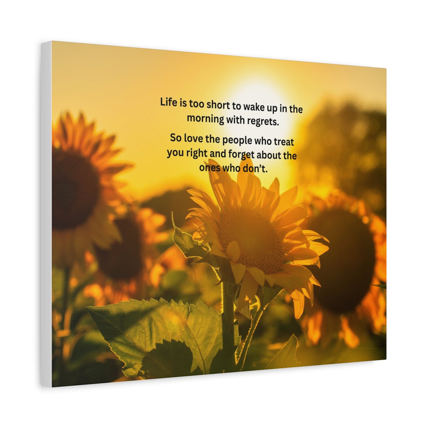 Sunflower Canvas Wall Art — "Life is too short to wake up in the morning with regrets" Inspirational Quote