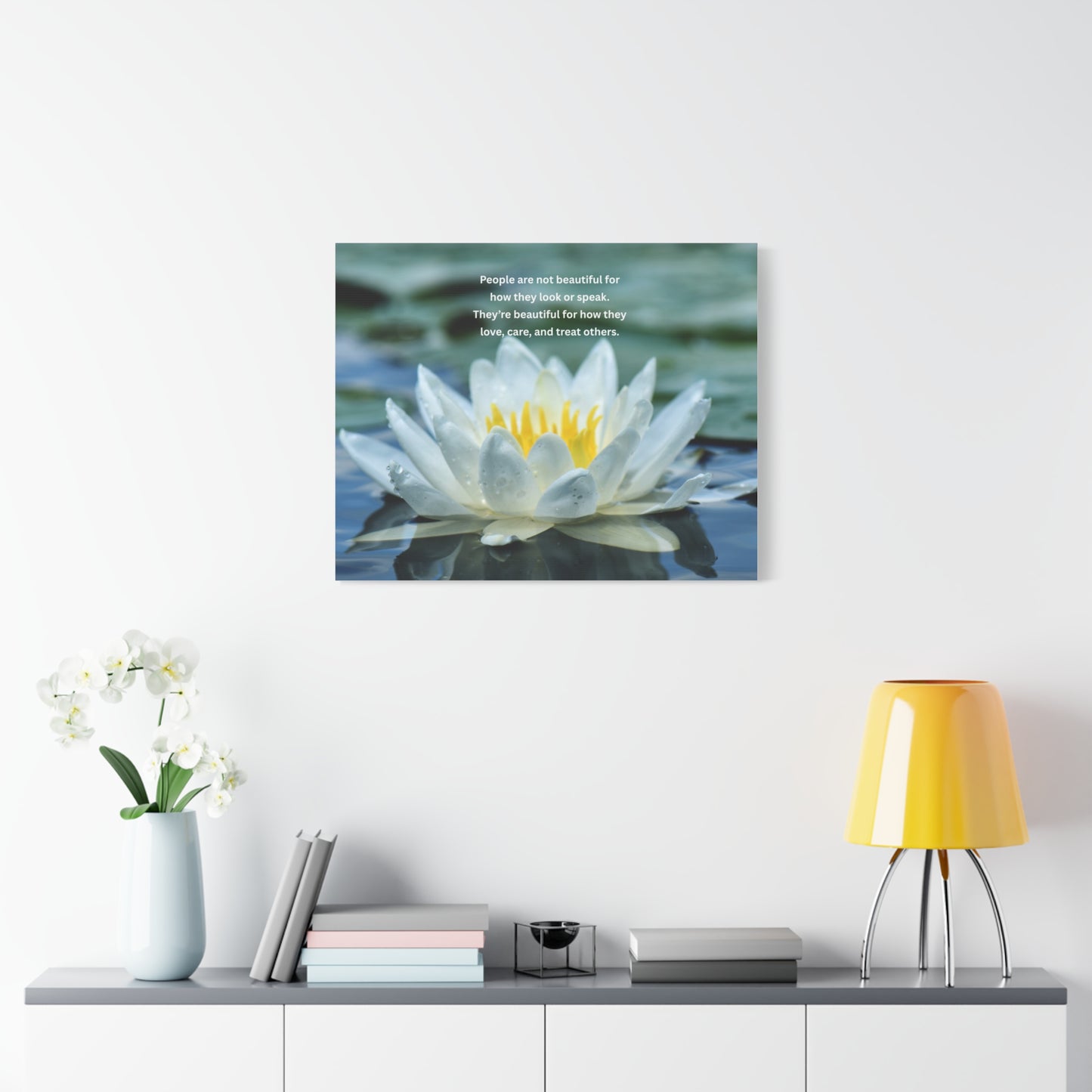 Lotus Wall Canvas – "People are not beautiful for how they look" Inspirational Quote Art