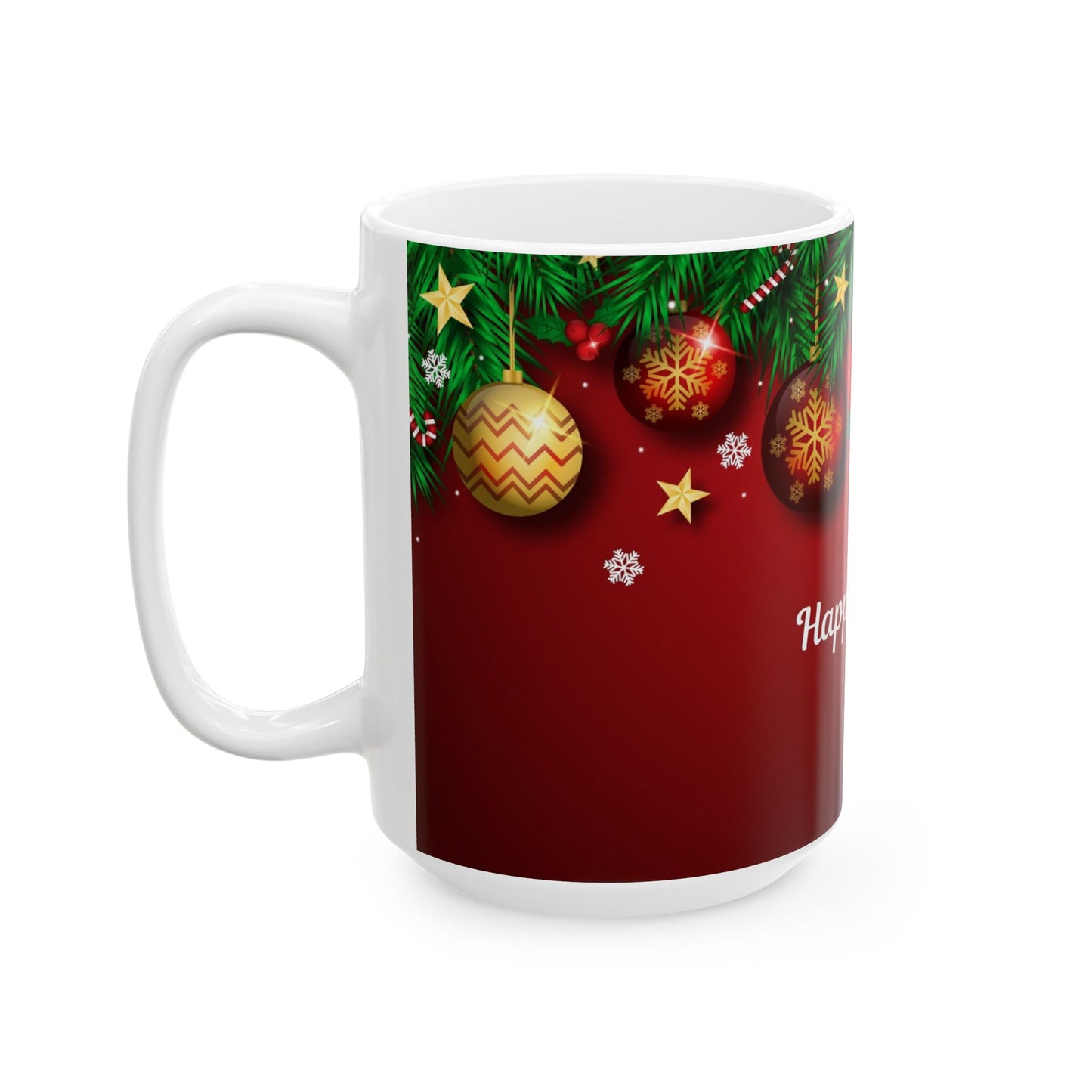 Happy Holiday Ceramic Mug — Festive Christmas Ornaments (11oz & 15oz)