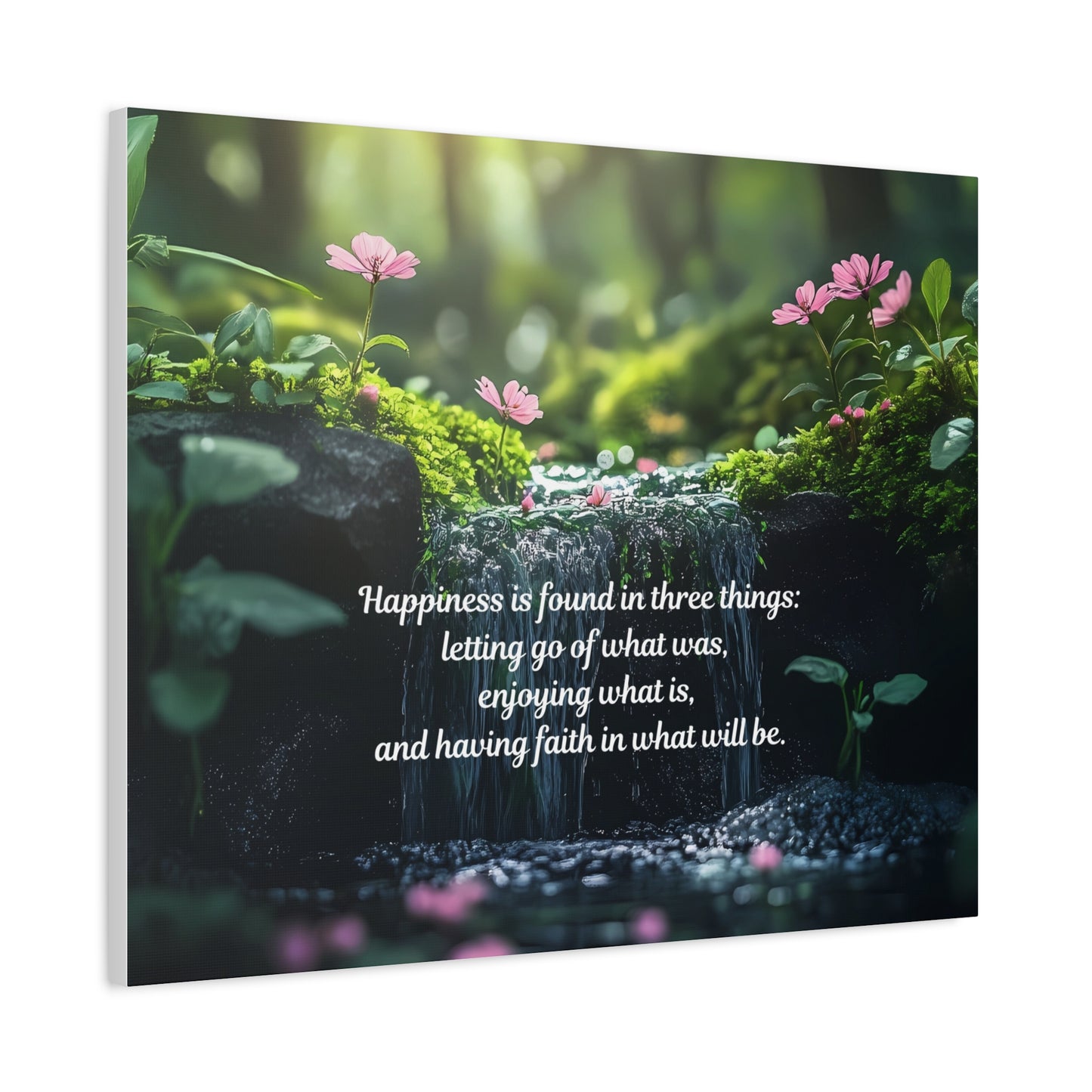 Inspirational Forest Quote Canvas - "Happiness is found in three things" Matte Stretched Wall Art