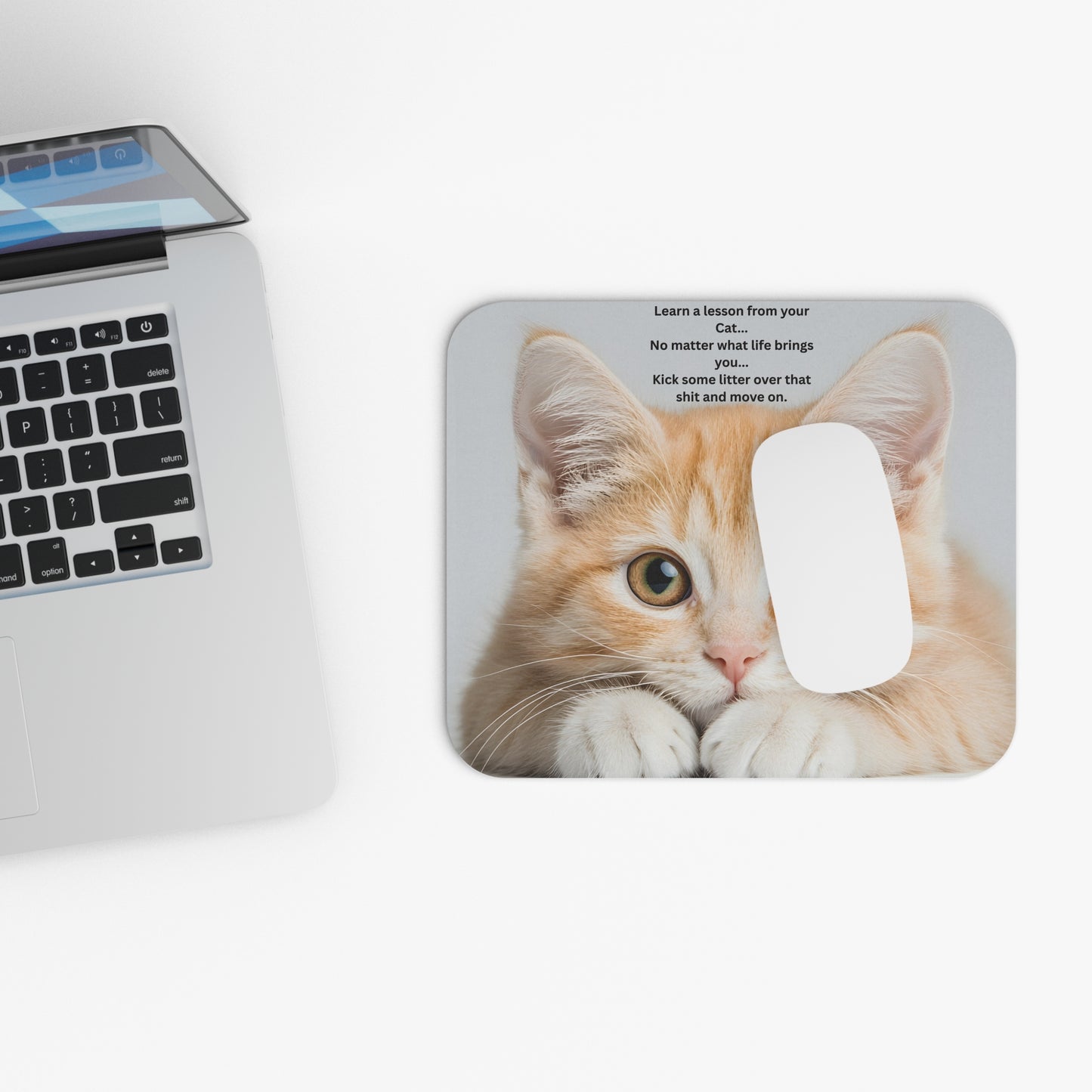 Cute Ginger Cat Mouse Pad with Funny ‘Learn a Lesson’ Quote — Office Desk Gift