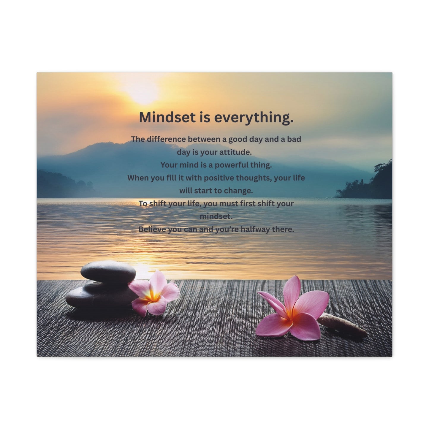 Canvas Wall Art - "Mindset is Everything" Inspirational Zen Sunset Quote