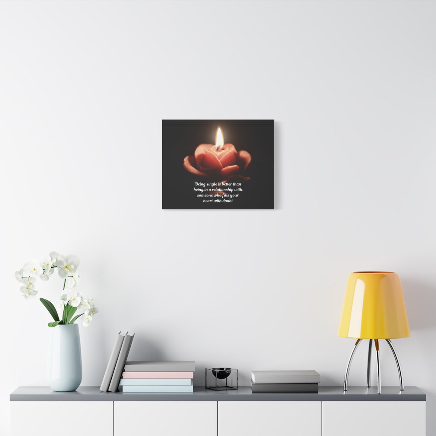 Canvas Wall Art — Rose Candle with Quote: "Being single is better..." Inspirational Home Decor