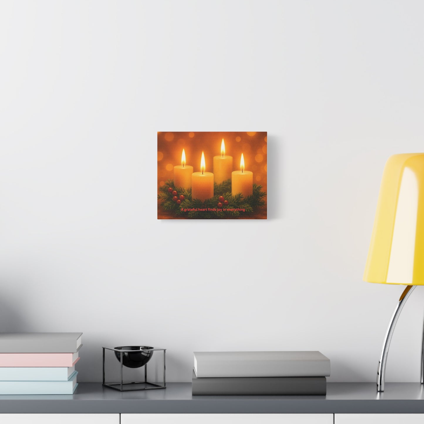 Holiday Candle Canvas Print - "A grateful heart finds joy in everything"