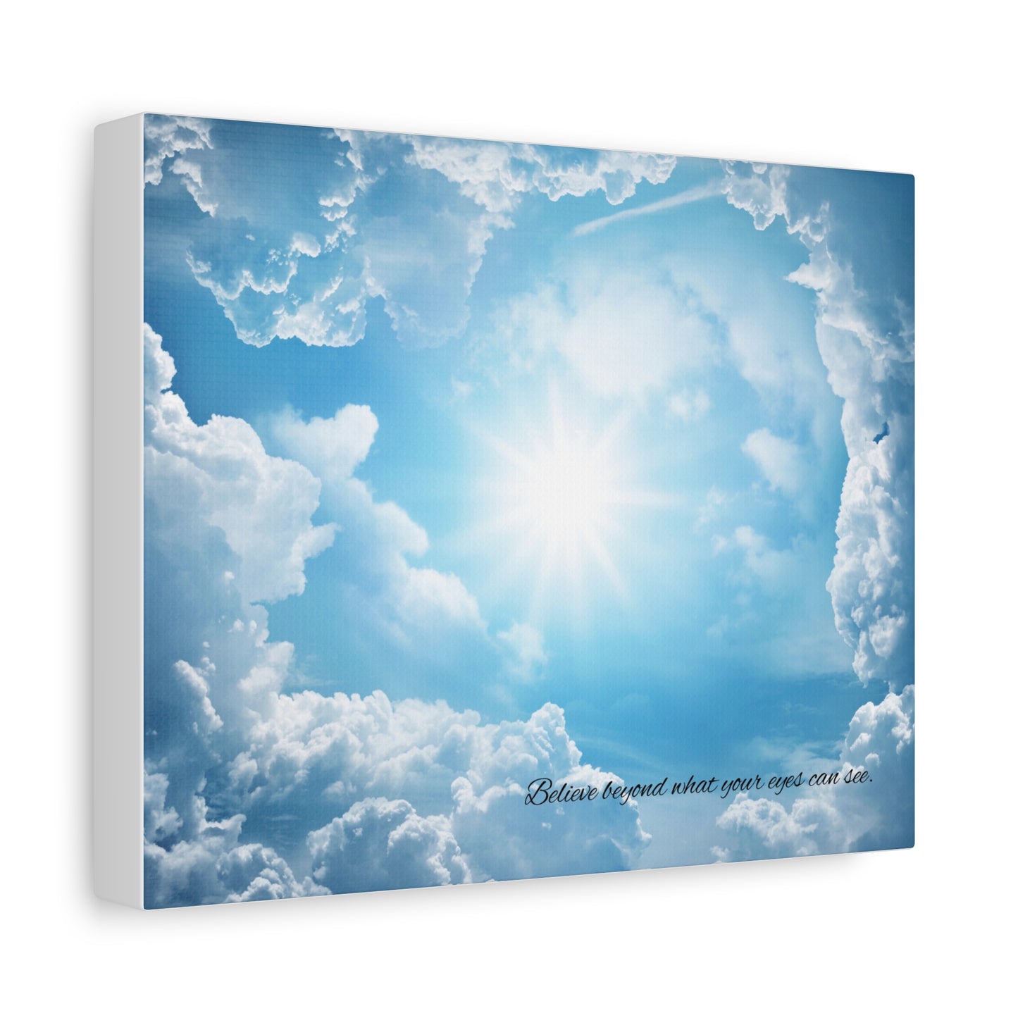Inspirational Canvas Wall Art, Hopeful Sky Decor, Uplifting Home Decoration, Belief Quote Artwork, Bright Blue Clouds
