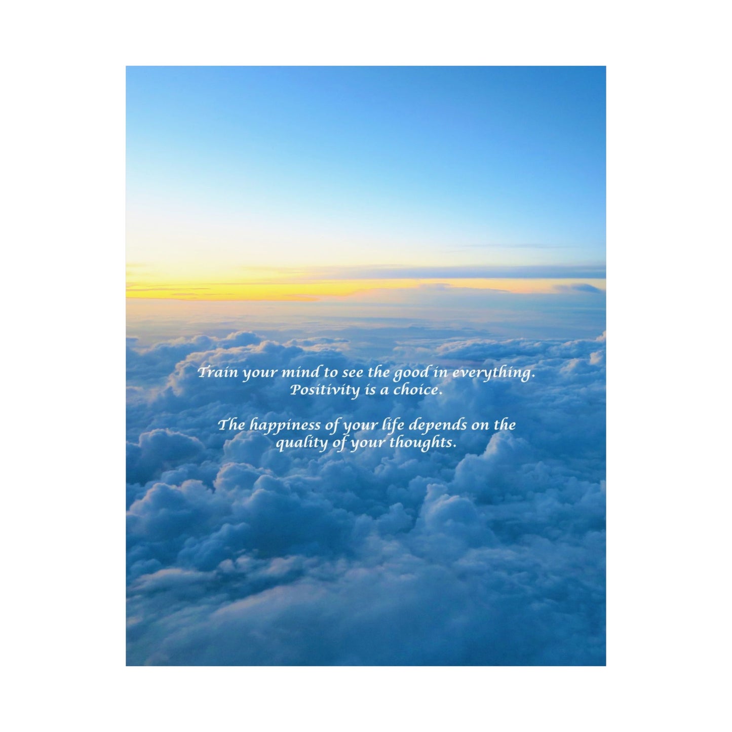 Inspirational Cloud Sunrise Poster — "Train Your Mind" Matte Vertical Wall Art