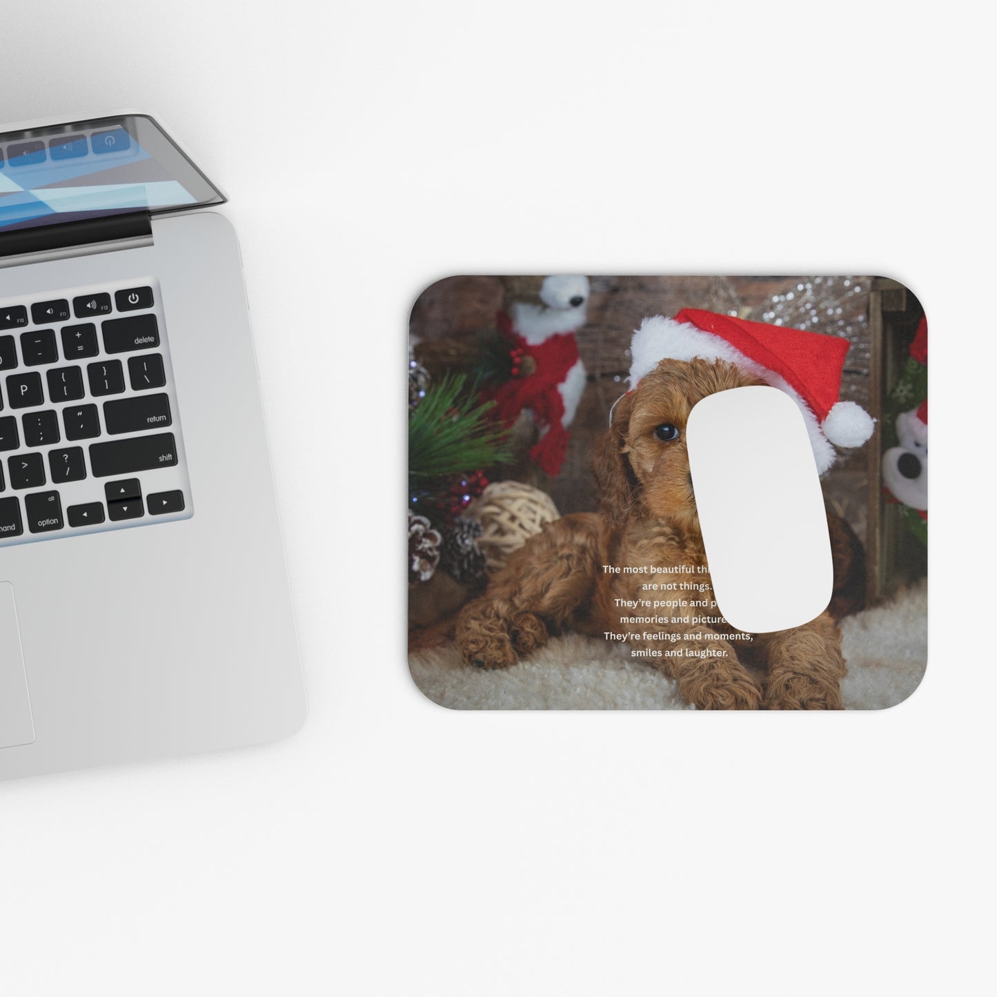 Christmas Puppy Mouse Pad — Cute Puppy in Santa Hat Holiday Desk Mat