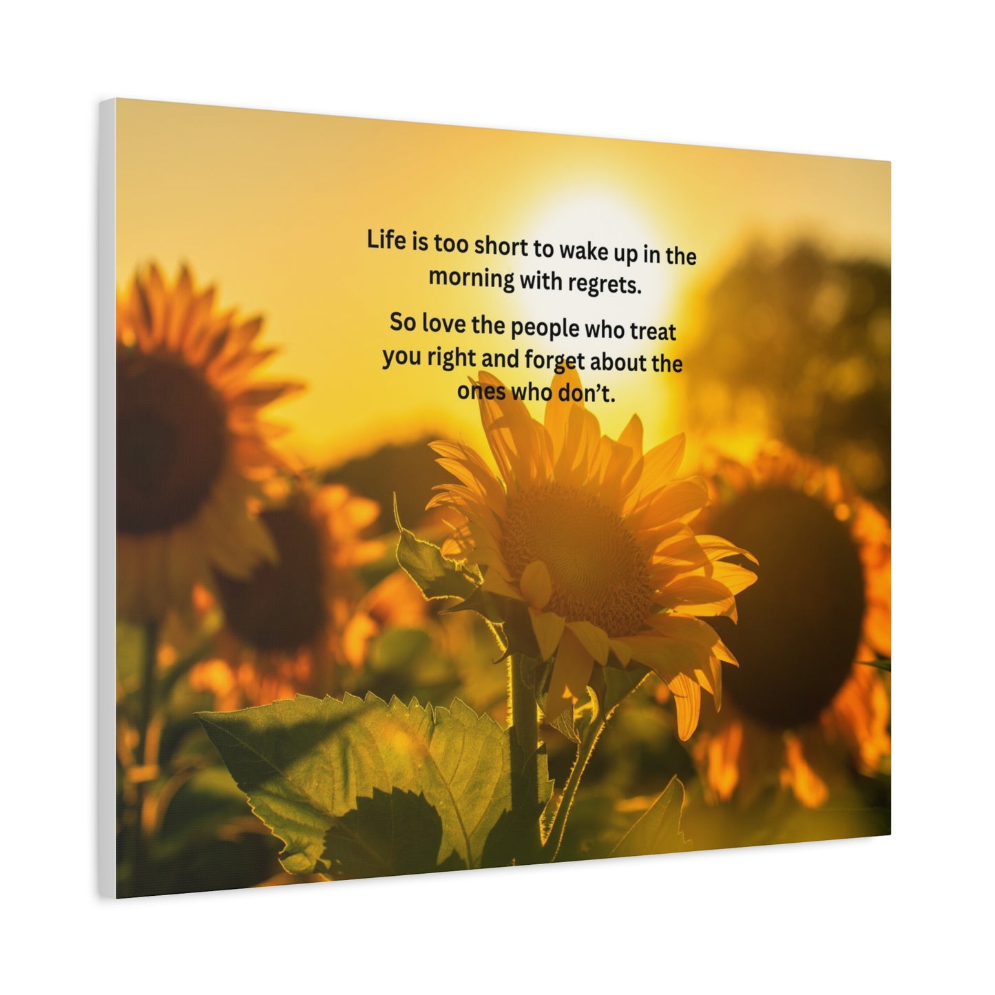 Sunflower Canvas Wall Art — "Life is too short to wake up in the morning with regrets" Inspirational Quote