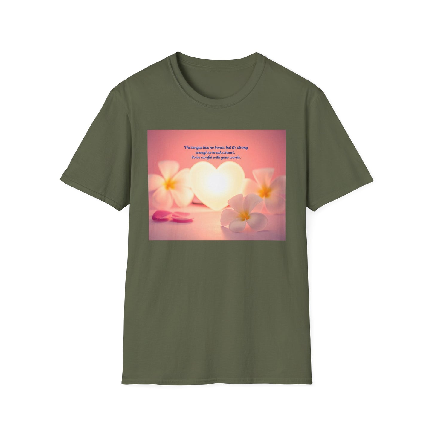 Inspirational Heart & Plumeria T-Shirt – 'The stronger the love...' Motivational Floral Tee