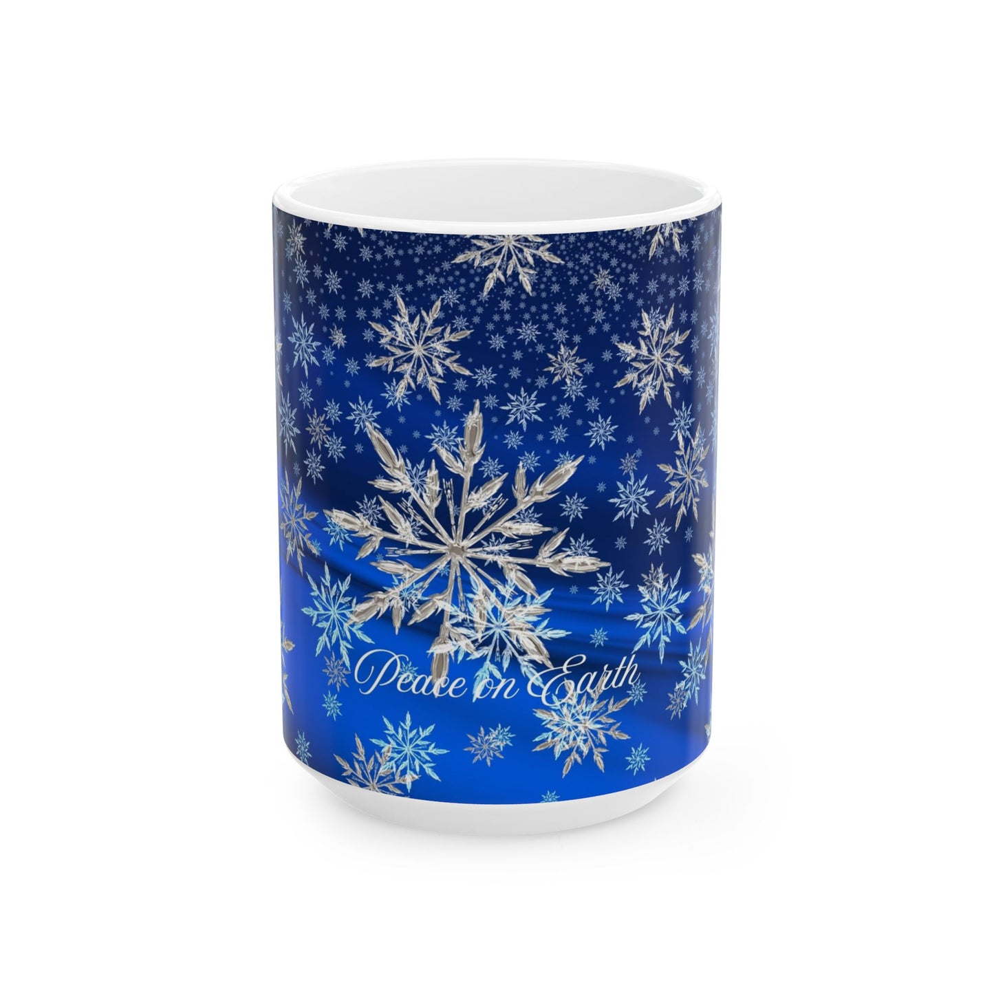 Ceramic Snowflake Mug - Cozy Winter Gift, Holiday Decor, Peace on Earth Design, Coffee Cup, Tea Mug, Christmas Drinkware