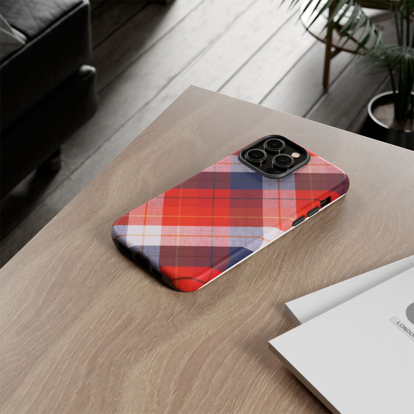 Tough Cases, Beautiful Red, White & Blue Plaid Design