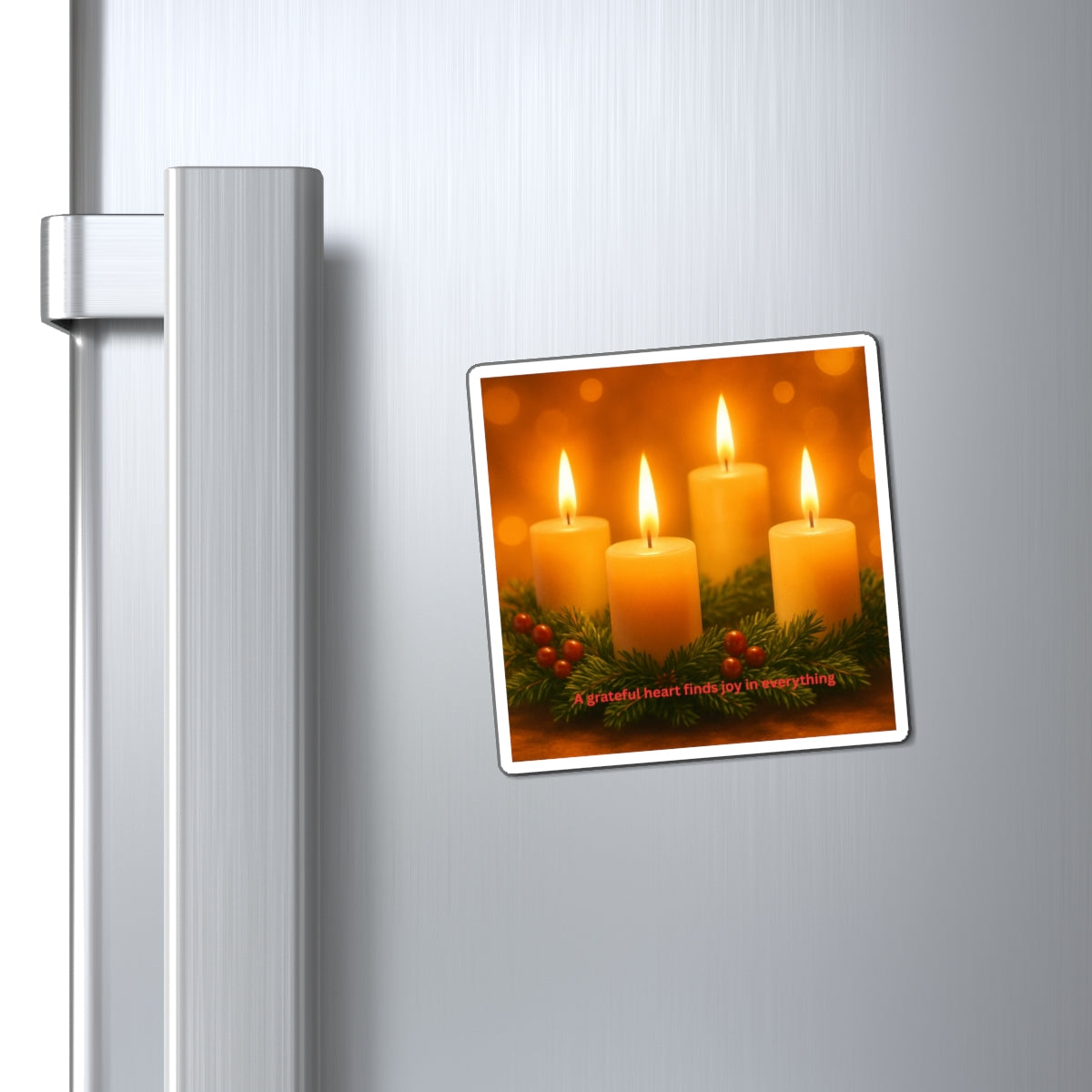 Candlelight Gratitude Magnet — 'A grateful heart finds joy in everything' Holiday Fridge Magnet
