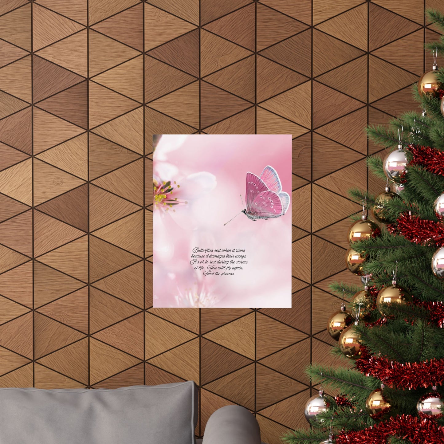 Butterfly Inspirational Vertical Poster, Pink Floral Art Decor, Nature Wall Art, Gift for Her, Motivational Quotes, Home Decoration