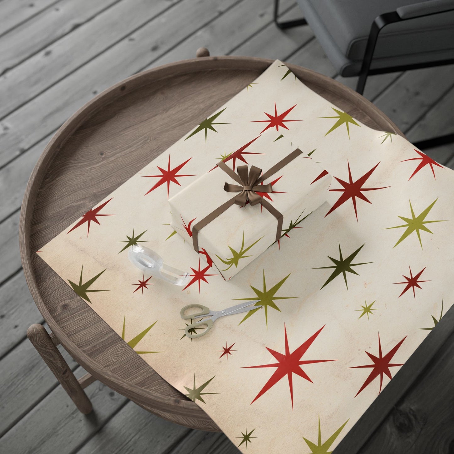 Christmas Star Wrapping Paper Roll — Retro Midcentury Starburst Gift Wrap