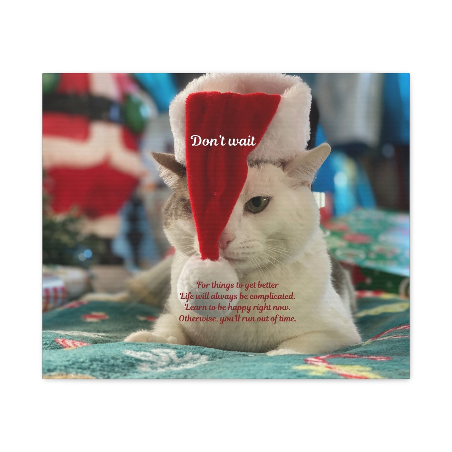 Cat Christmas Canvas - "Don't Wait" Inspirational Holiday Wall Art