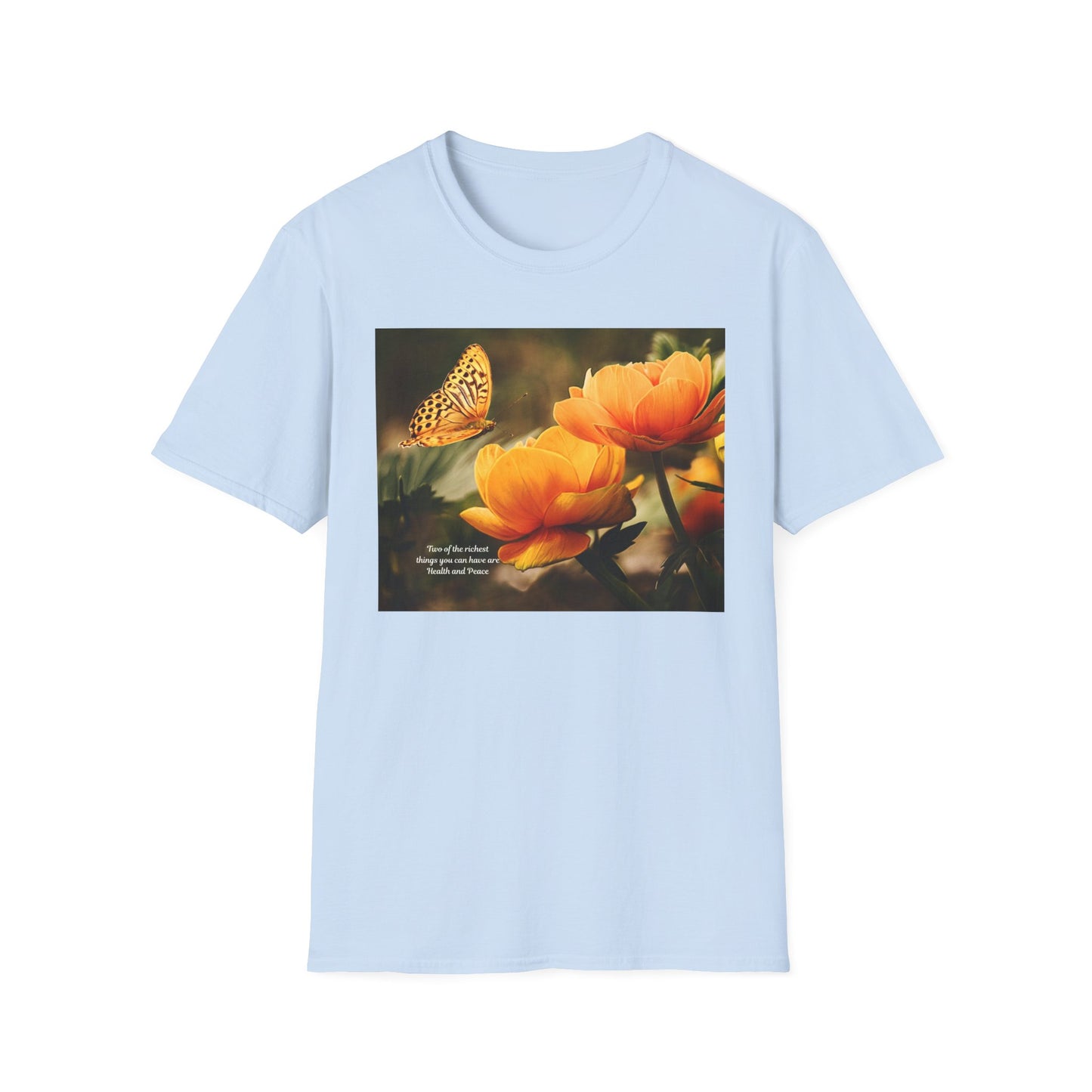 Butterfly & Flower  Softstyle T-Shirt, Nature Tee, Gift for Nature Lovers, Floral Art Shirt, Casual Wear, Summer Top