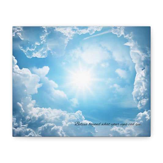 Inspirational Canvas Wall Art, Hopeful Sky Decor, Uplifting Home Decoration, Belief Quote Artwork, Bright Blue Clouds