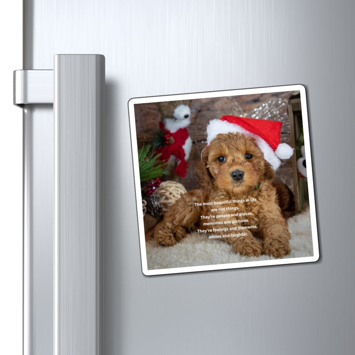 Christmas Puppy Photo Magnet with Sentimental Quote