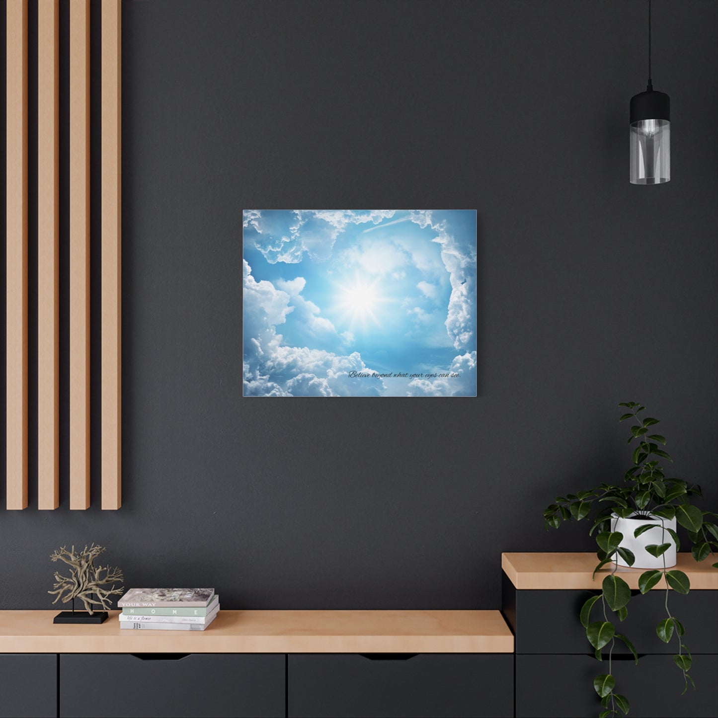 Inspirational Canvas Wall Art, Hopeful Sky Decor, Uplifting Home Decoration, Belief Quote Artwork, Bright Blue Clouds