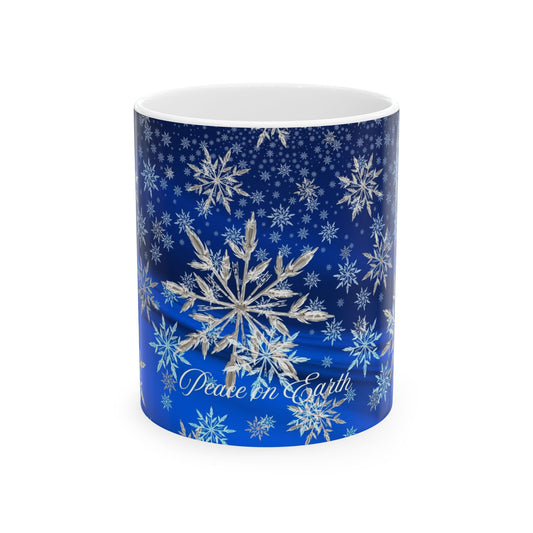 Ceramic Snowflake Mug - Cozy Winter Gift, Holiday Decor, Peace on Earth Design, Coffee Cup, Tea Mug, Christmas Drinkware