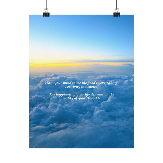 Inspirational Cloud Sunrise Poster — "Train Your Mind" Matte Vertical Wall Art