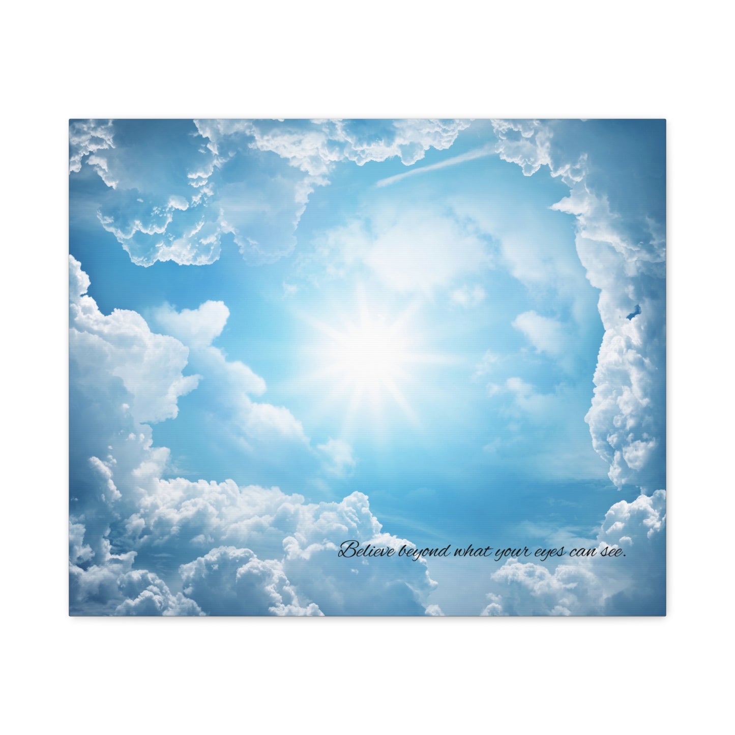 Inspirational Canvas Wall Art, Hopeful Sky Decor, Uplifting Home Decoration, Belief Quote Artwork, Bright Blue Clouds