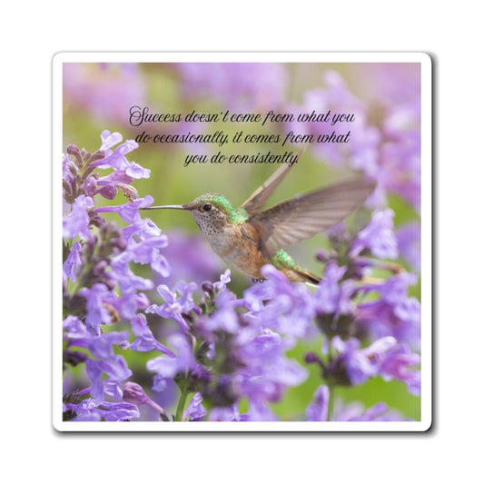 Hummingbird Inspirational Magnet — “Success doesn’t come from what you do occasionally…”