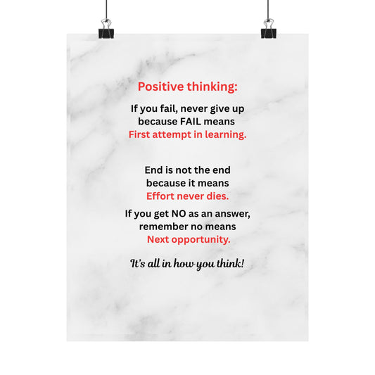 Motivational Poster — "Positive Thinking" Marble Wall Art