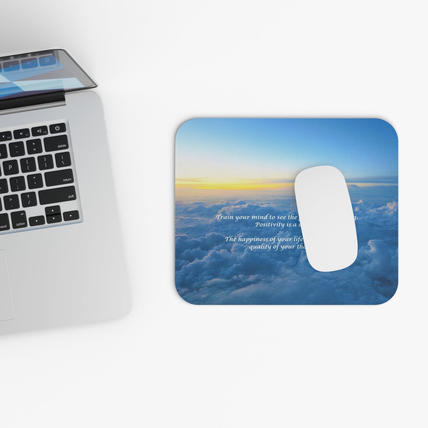 Inspirational Sky Mouse Pad – 'Train your mind to see the good' Motivational Desk Mat