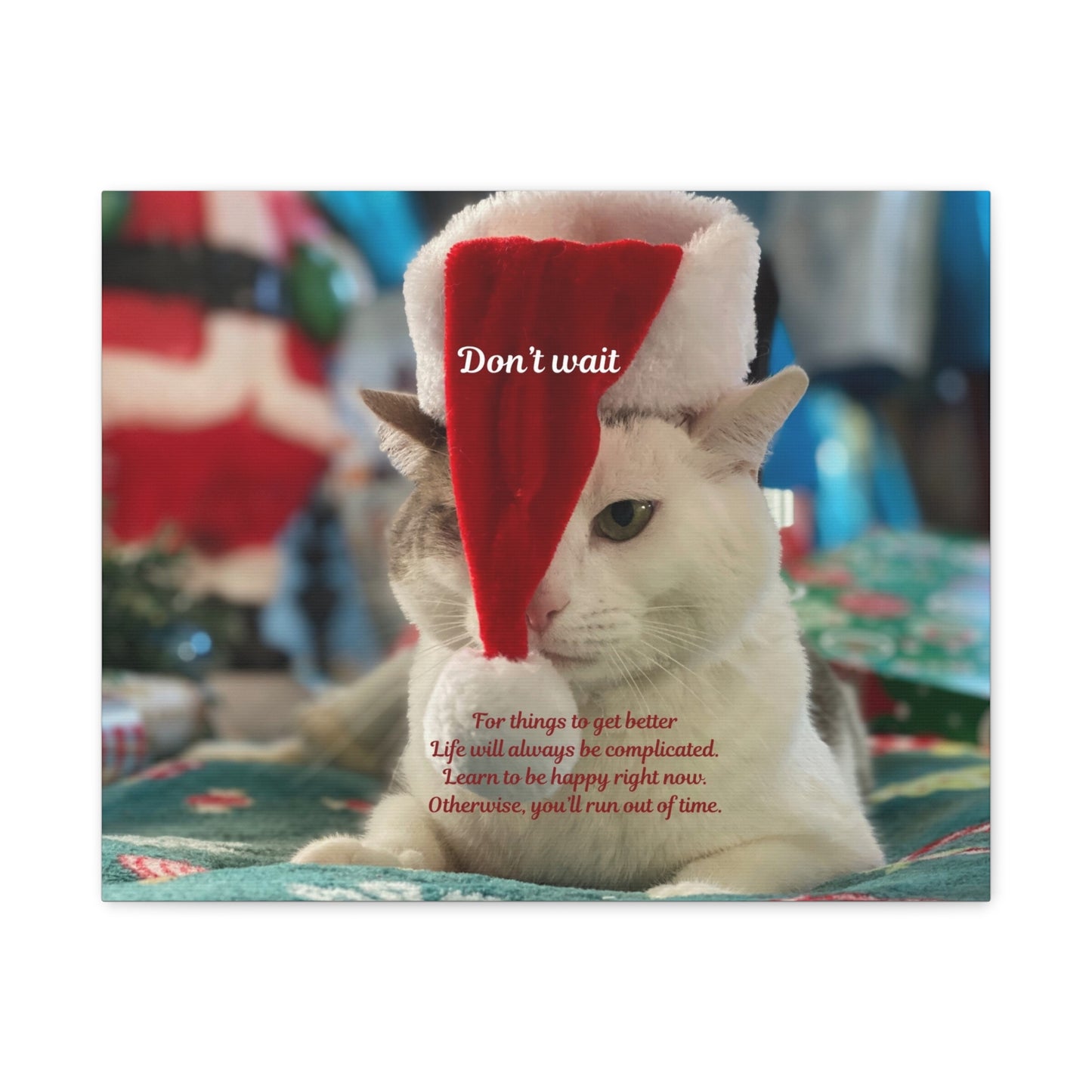 Cat Christmas Canvas - "Don't Wait" Inspirational Holiday Wall Art