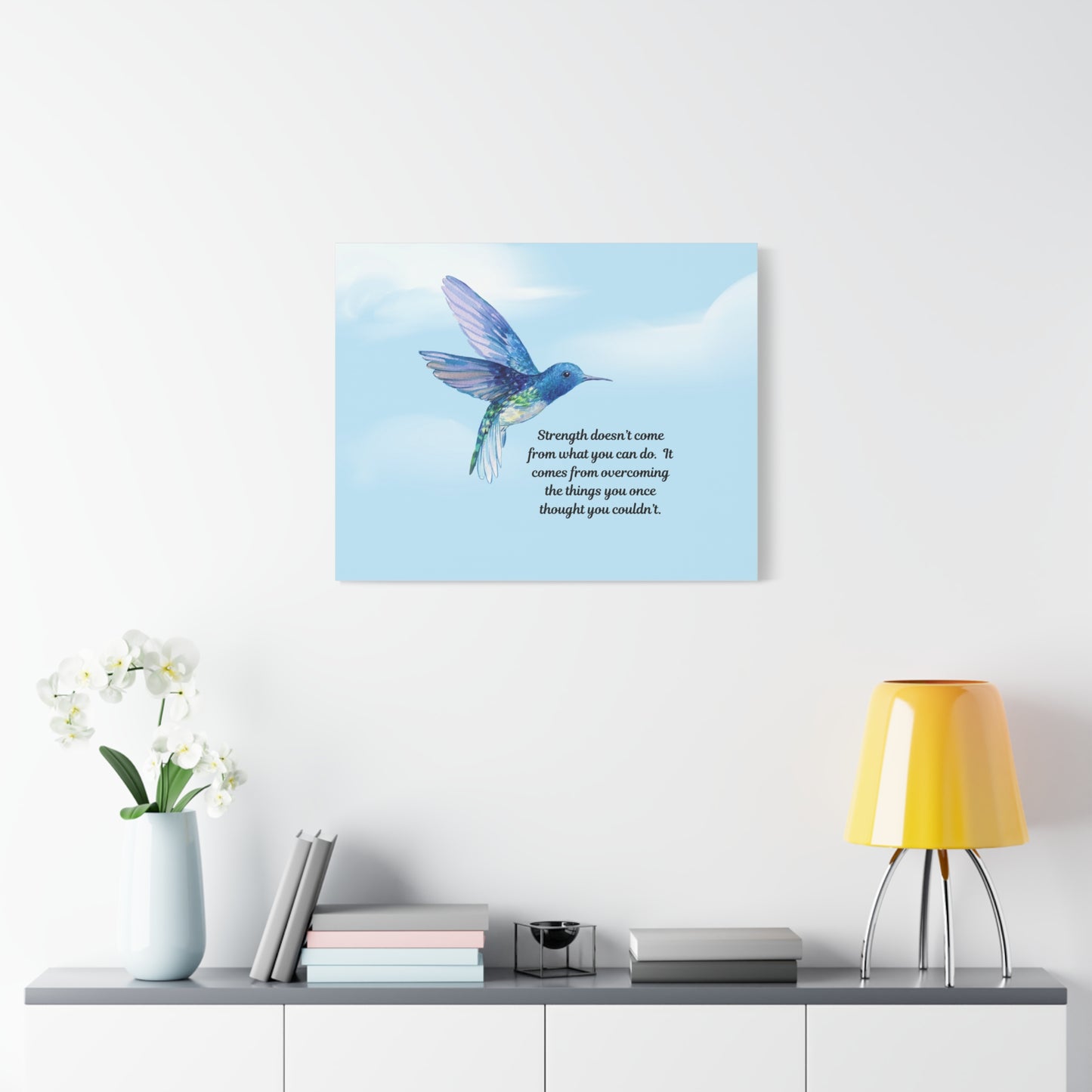 Inspirational Canvas Wall Art, Hummingbird Decor, Motivation Gift, Home Office Decoration, Strength Quote