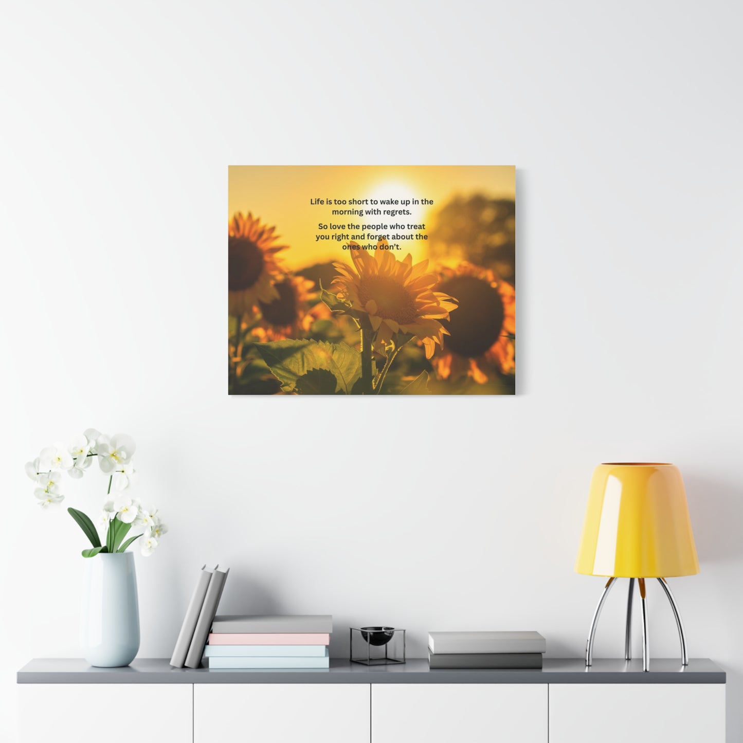 Sunflower Canvas Wall Art — "Life is too short to wake up in the morning with regrets" Inspirational Quote