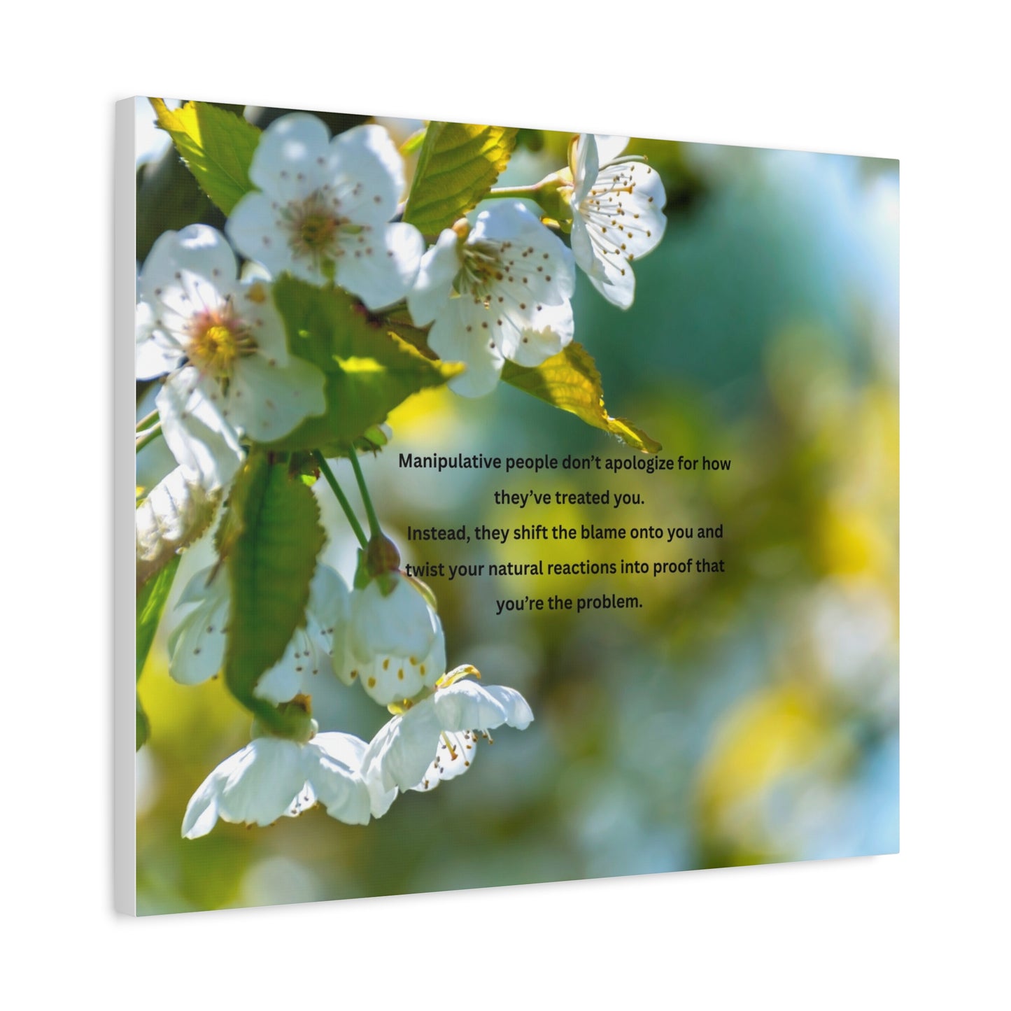 Inspirational Floral Canvas Wall Art — "Manipulative people don't apologize" Quote
