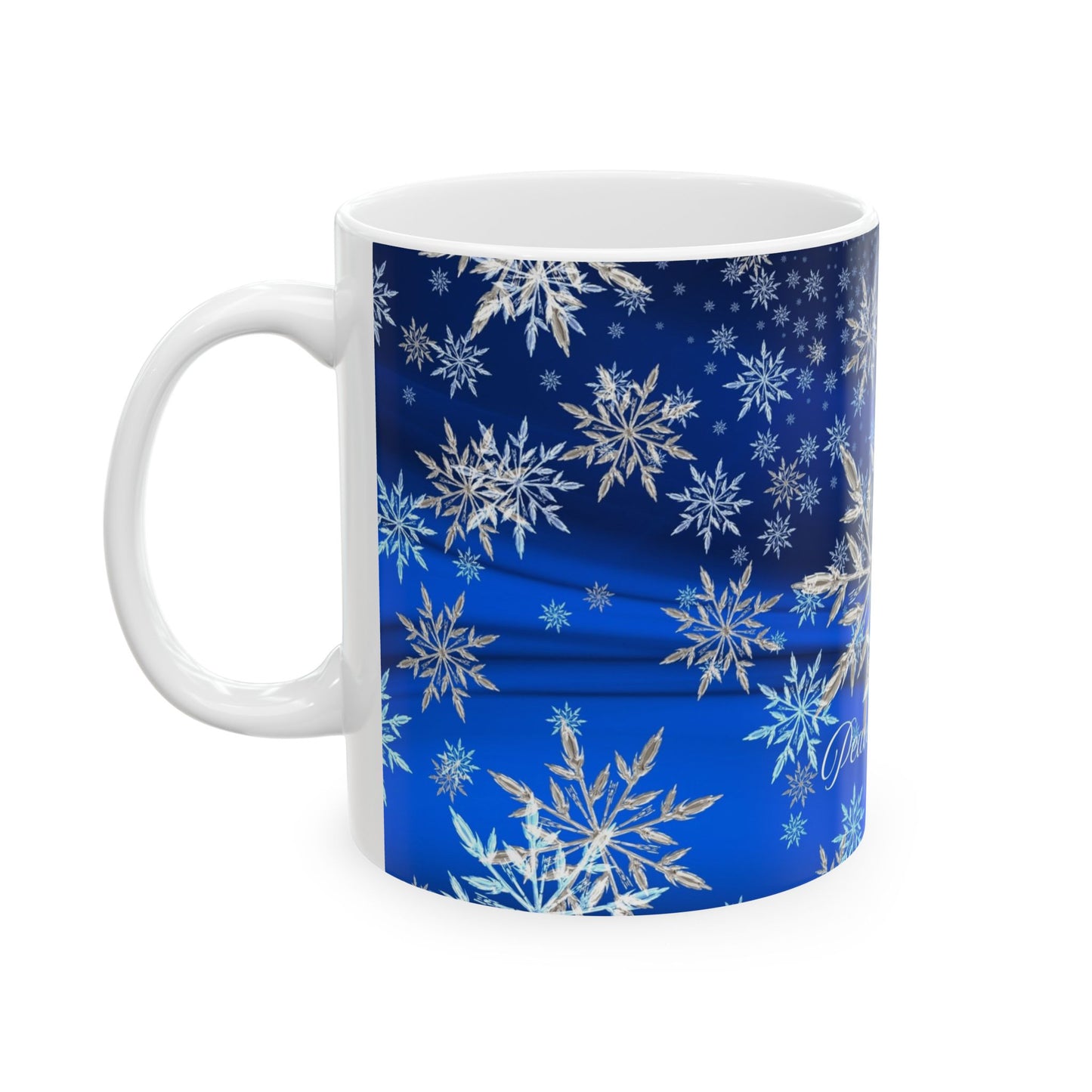 Ceramic Snowflake Mug - Cozy Winter Gift, Holiday Decor, Peace on Earth Design, Coffee Cup, Tea Mug, Christmas Drinkware