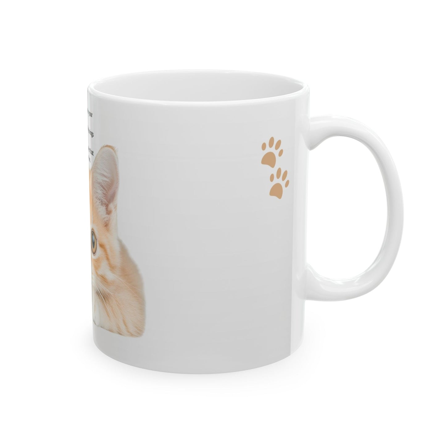 Cute Orange Kitten Ceramic Mug (11oz & 15oz) — 'Learn a Lesson From Your Cat' Inspirational Cat Quote Mug with Paw Print Accent