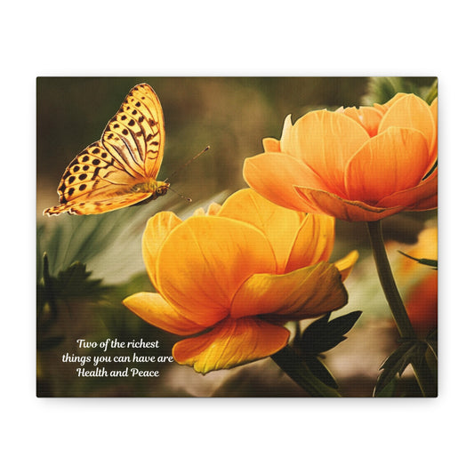Butterfly and Flowers Canvas Art, Inspirational Decor, Nature Artwork, Home Office Wall Art, Health and Peace Motivational